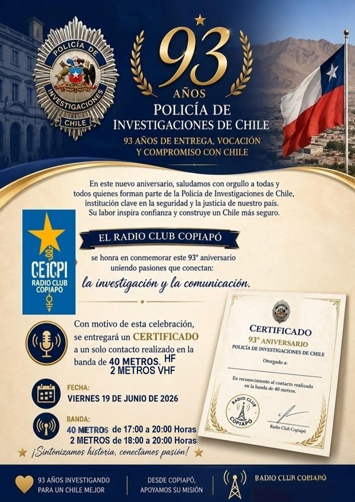 🚓 Conmemoración 93 Años de la Policía de Investigaciones de Chile